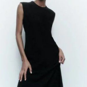 ZARA Women's Black Crepe Flowy Sleeveless Cocktail Midi Dress Size Large Maxi